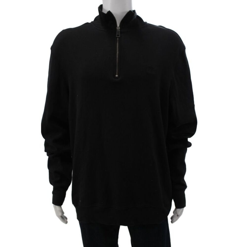 Burberry Brit Mens Pullover Sweatshirt Mock Neck Zip Black 100% Cotton Size 2XL